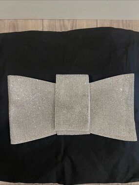 Crystal Bow Clutch Bag - Silver Rhinestone Evening Bag